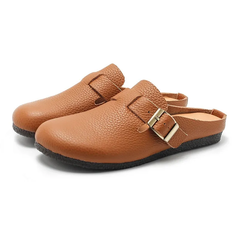 Buckle-fastening Detailed Leather Mules for Women Backless Sandals in 6 Colors