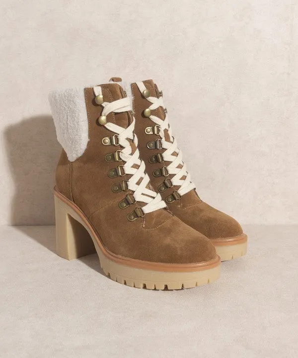 Camel Platform Shearling Boots