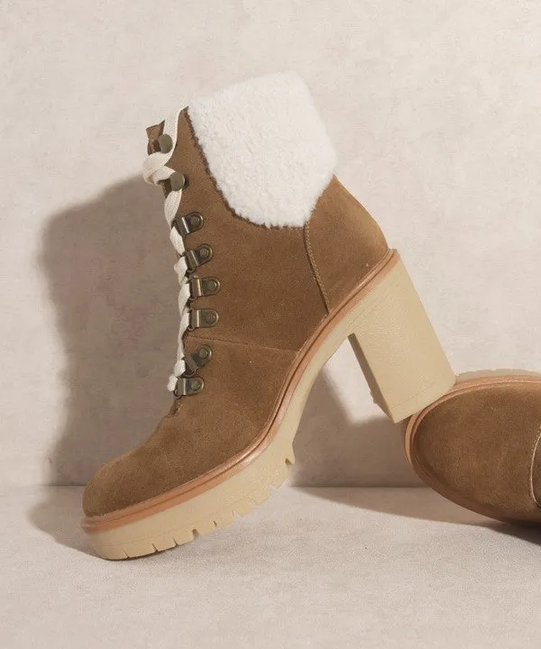 Camel Platform Shearling Boots