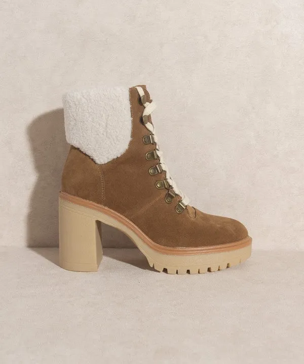 Camel Platform Shearling Boots