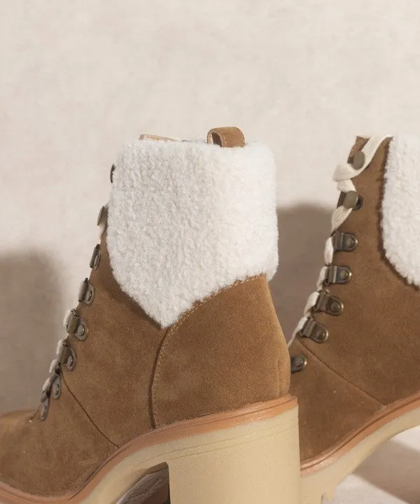 Camel Platform Shearling Boots