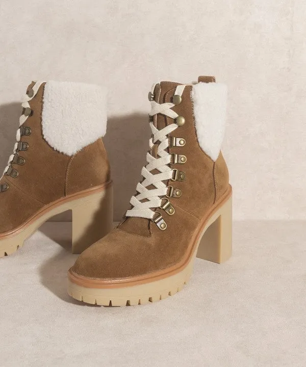 Camel Platform Shearling Boots