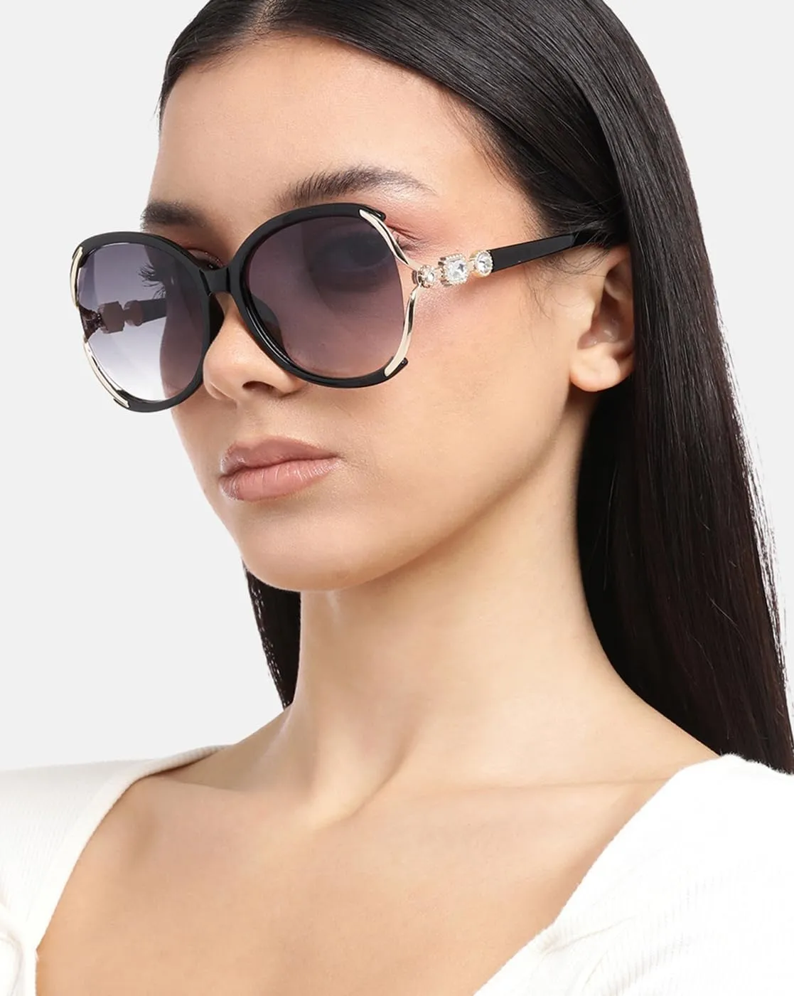 Carlton London Premium Black & Gold Toned UV Protected Lens Oversized Sunglass for women