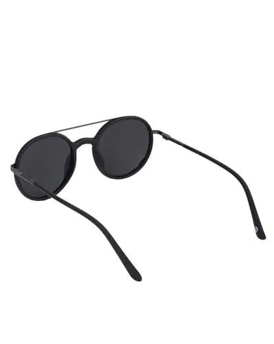 Carlton London Premium Black with Metallic Toned & Polarised Lens Round Sunglass for men