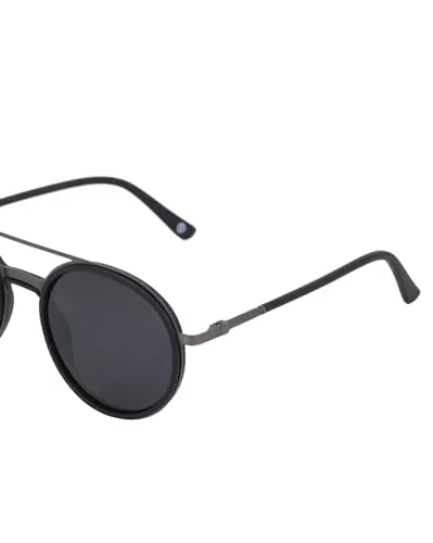 Carlton London Premium Black with Metallic Toned & Polarised Lens Round Sunglass for men