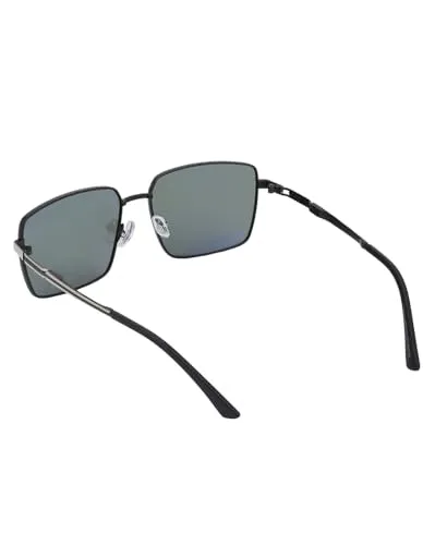 Carlton London Premium Black with Silver Toned & Polarised Lens Square Mirror Sunglass for men