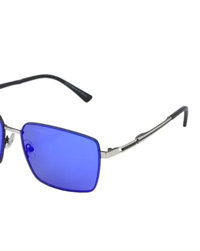 Carlton London Premium Black with Silver Toned & Polarised Lens Square Mirror Sunglass for men