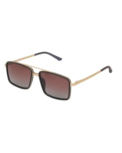 Carlton London Premium Gold with Brown Toned & Polarised Lens Square Sunglass for unisex