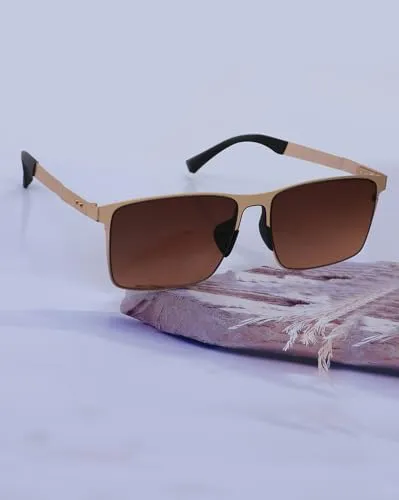 Carlton London Premium Rose Gold with Brown & Polarised Lens Square Sunglass for Unisex