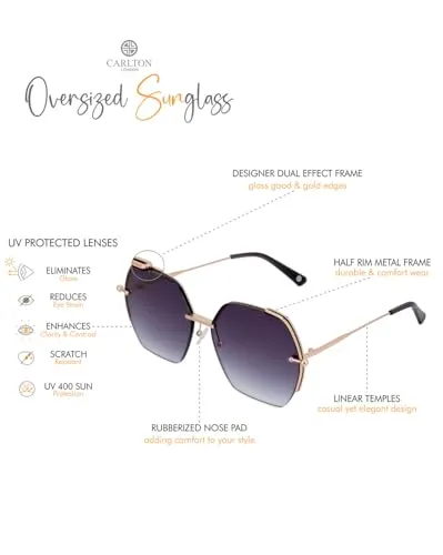 Carlton London Premium Rose Gold with Brown Toned & UV Protected Lens Oversized Sunglass for women