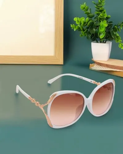 Carlton London Premium White & Rose Gold Toned UV Proteced Lens Oversized Sunglass for women