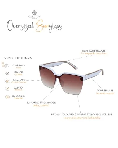 Carlton London Premium White with Brown Toned & UV Protected Lens Oversized Sunglass for women