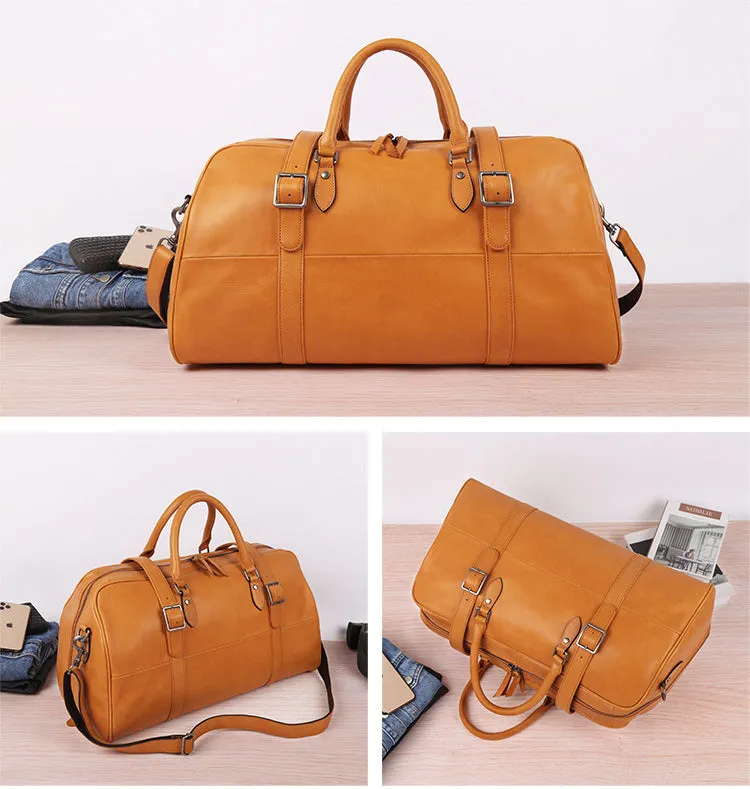 Casual Large Storage Vege Tanned Leather Foldable Traveling Bag 8905