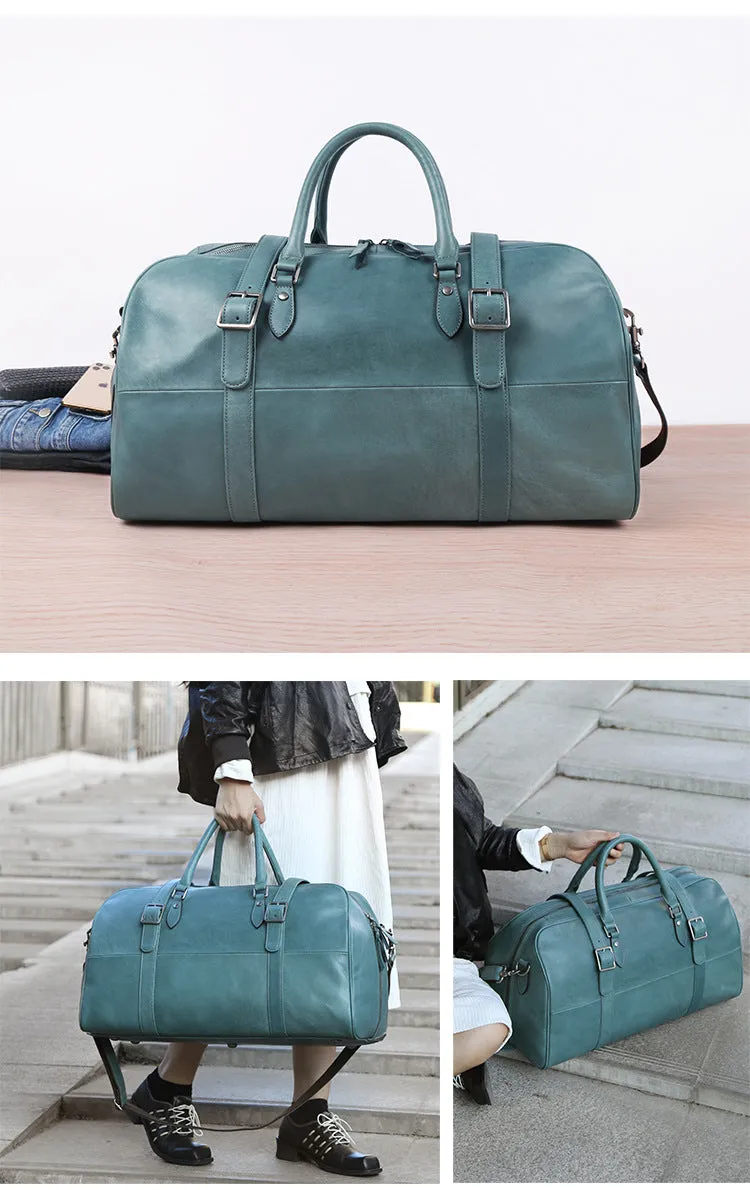 Casual Large Storage Vege Tanned Leather Foldable Traveling Bag 8905