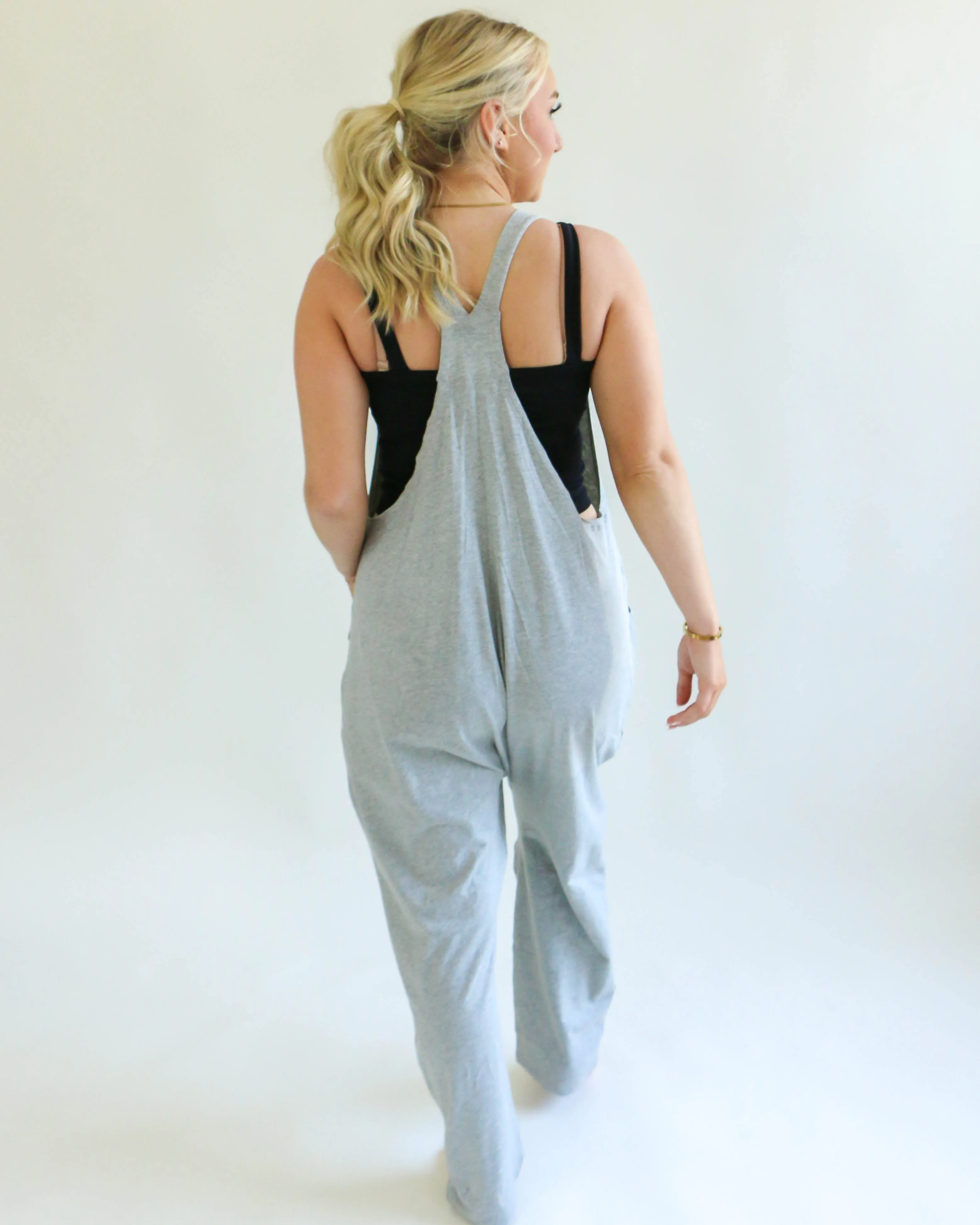 Casual Loose Fit Solid Knit Baggy Jumpsuit in Grey