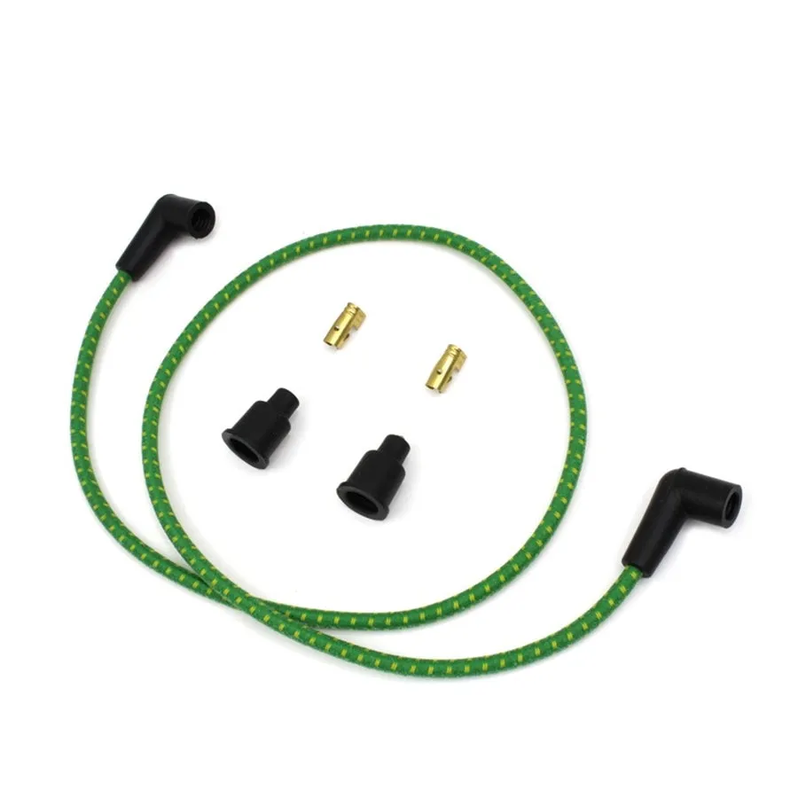 Cloth Braded Spark Plug Wire Kit 7mm - Green w/Yellow Tracer