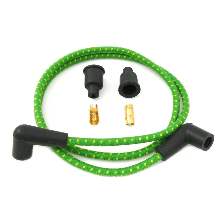 Cloth Braded Spark Plug Wire Kit 7mm - Green w/Yellow Tracer