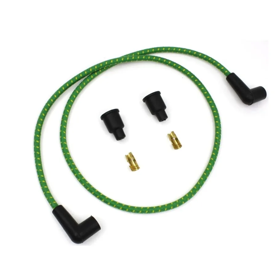 Cloth Braded Spark Plug Wire Kit 7mm - Green w/Yellow Tracer