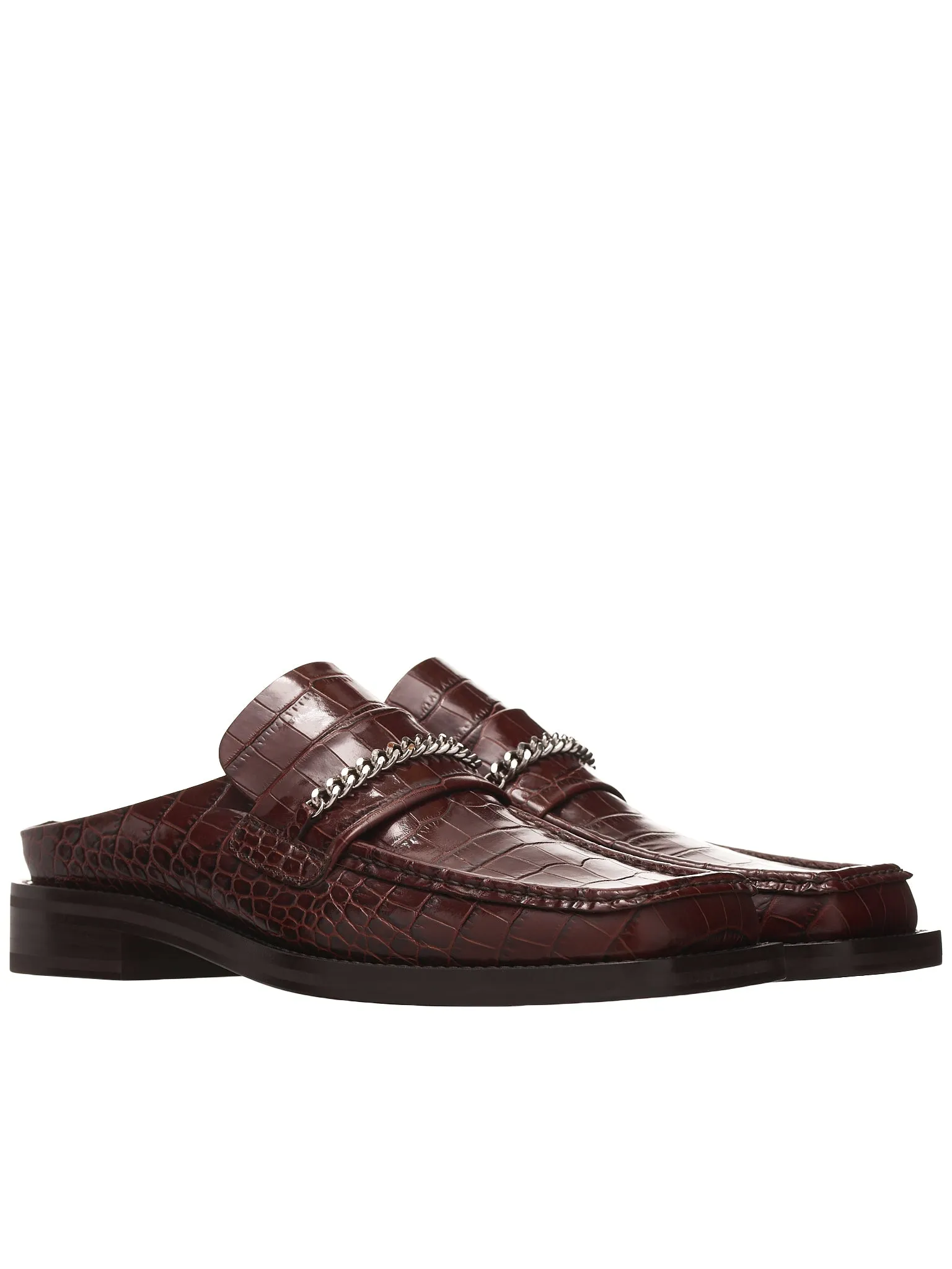 Croc Mule Loafers (025M-BROWN-FAUX-CROC)