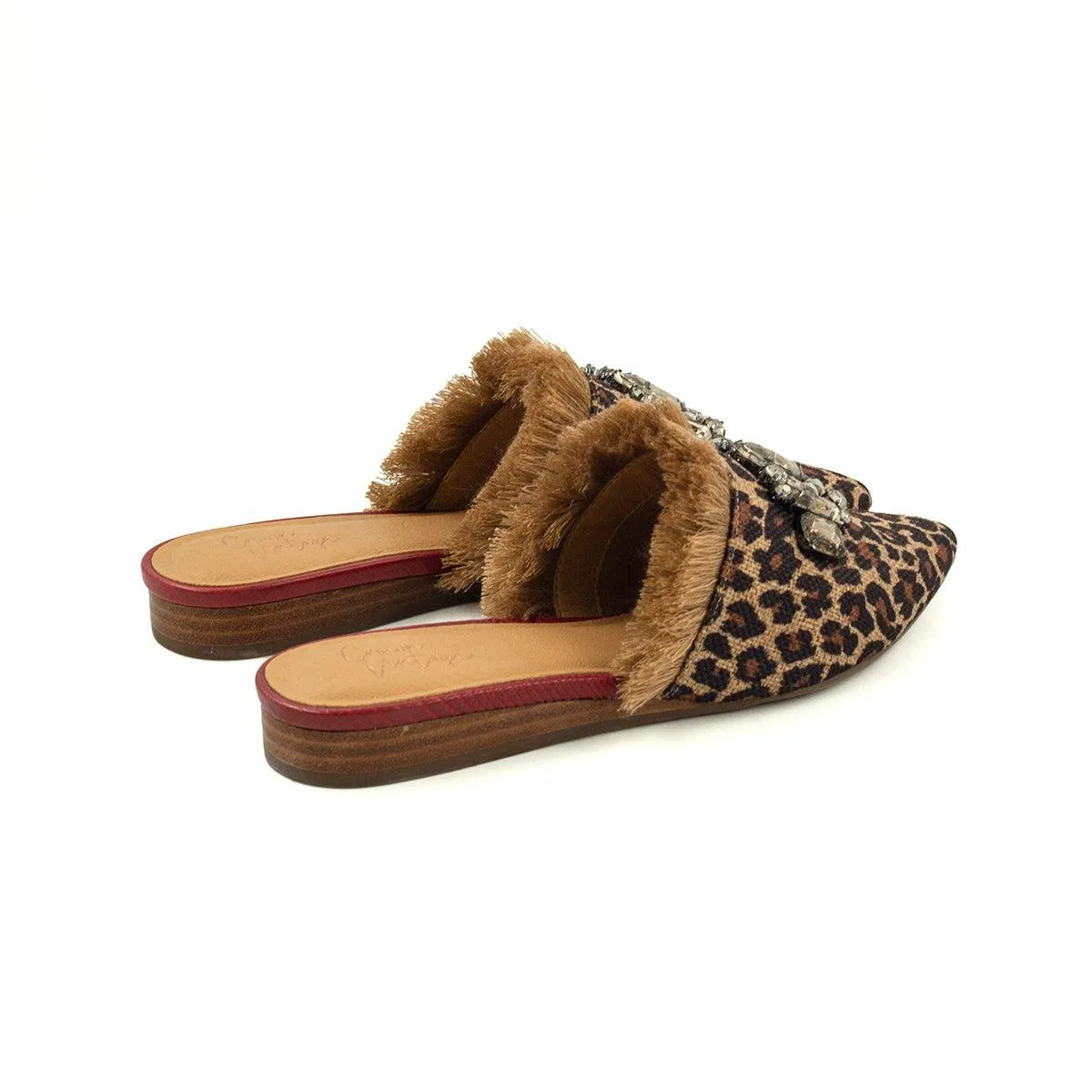 Crown Vintage Emmereth Jeweled Leopard Mule Flat Sandals Fabric Brown Colour For Women