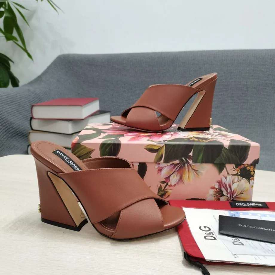 DolGa Satin Mules With Geometric Heel Brown For Women DG Shoes