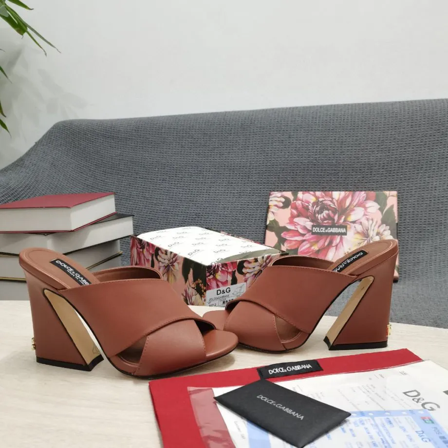 DolGa Satin Mules With Geometric Heel Brown For Women DG Shoes