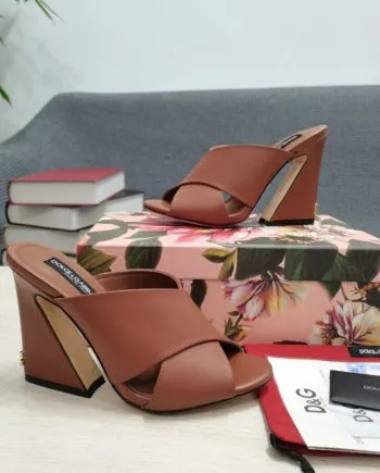 DolGa Satin Mules With Geometric Heel Brown For Women DG Shoes