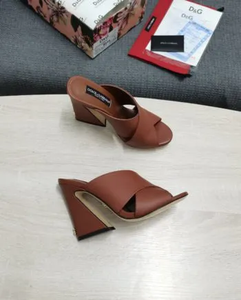 DolGa Satin Mules With Geometric Heel Brown For Women DG Shoes