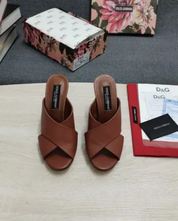 DolGa Satin Mules With Geometric Heel Brown For Women DG Shoes