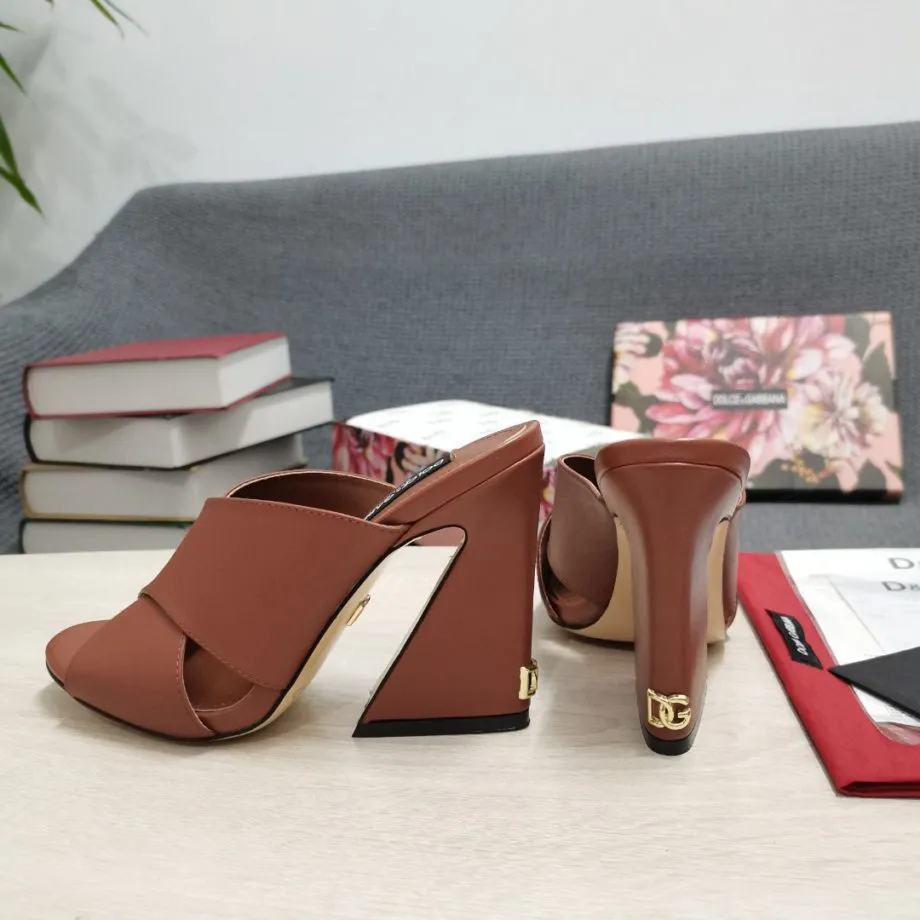 DolGa Satin Mules With Geometric Heel Brown For Women DG Shoes