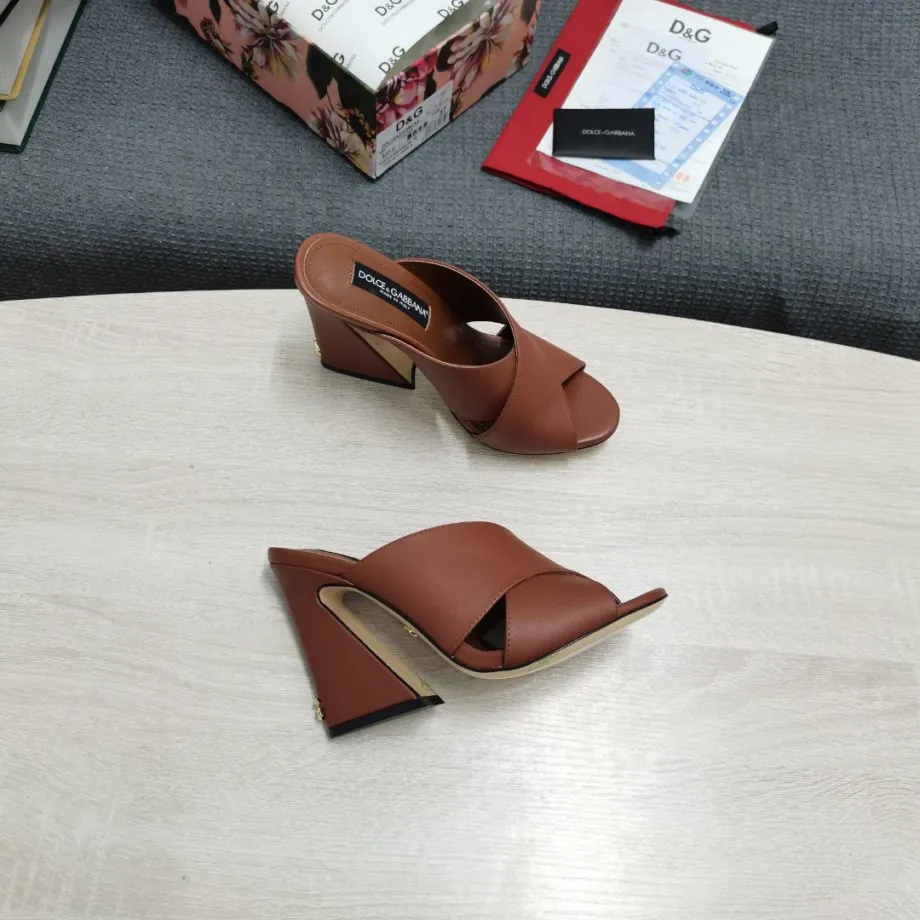 DolGa Satin Mules With Geometric Heel Brown For Women DG Shoes