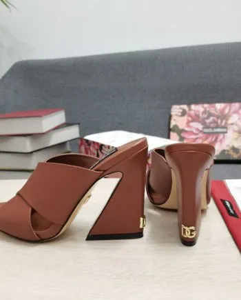 DolGa Satin Mules With Geometric Heel Brown For Women DG Shoes