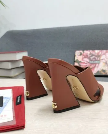 DolGa Satin Mules With Geometric Heel Brown For Women DG Shoes