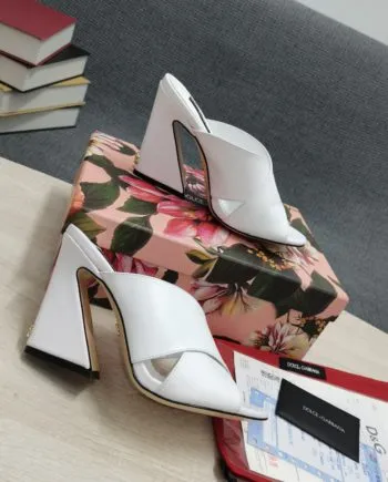 DolGa Satin Mules With Geometric Heel White For Women DG Shoes