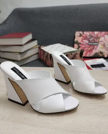 DolGa Satin Mules With Geometric Heel White For Women DG Shoes