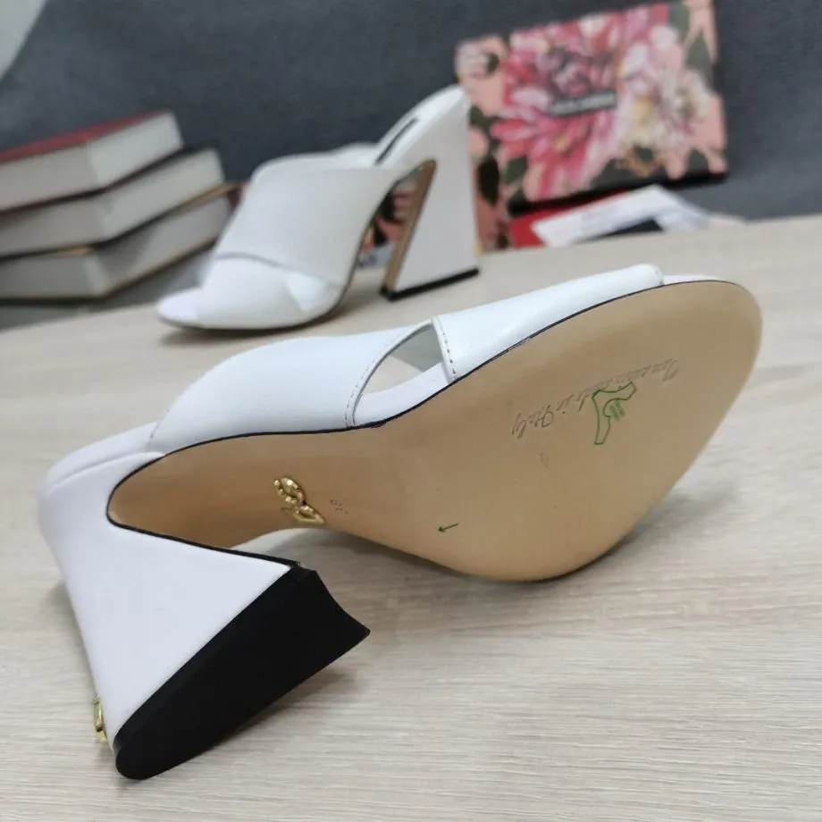 DolGa Satin Mules With Geometric Heel White For Women DG Shoes