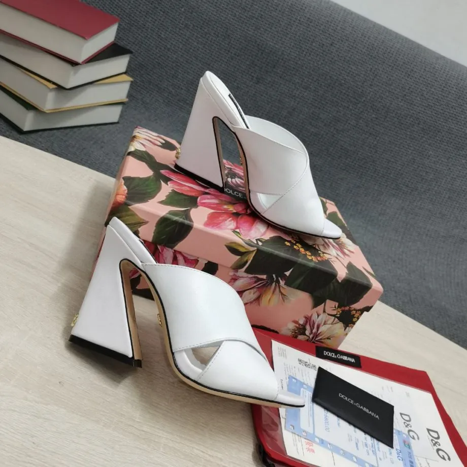 DolGa Satin Mules With Geometric Heel White For Women DG Shoes