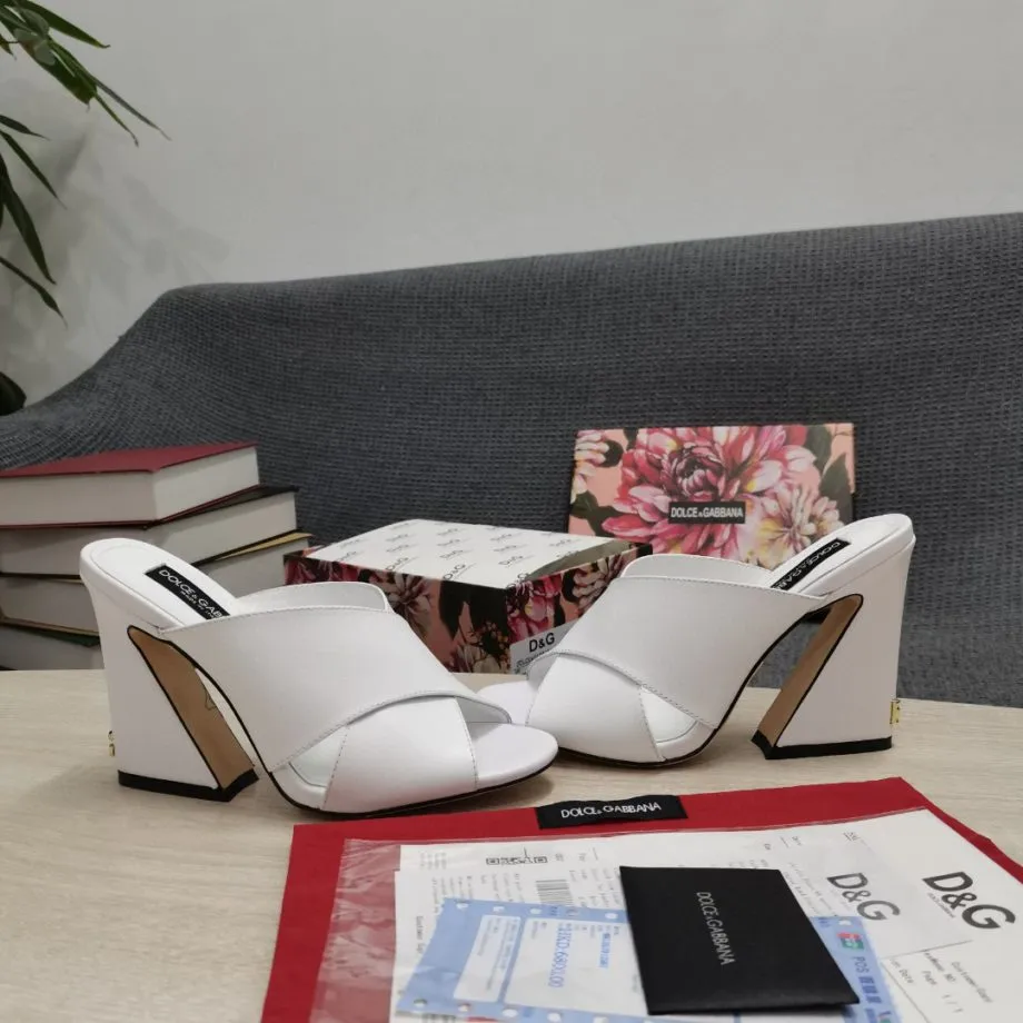 DolGa Satin Mules With Geometric Heel White For Women DG Shoes