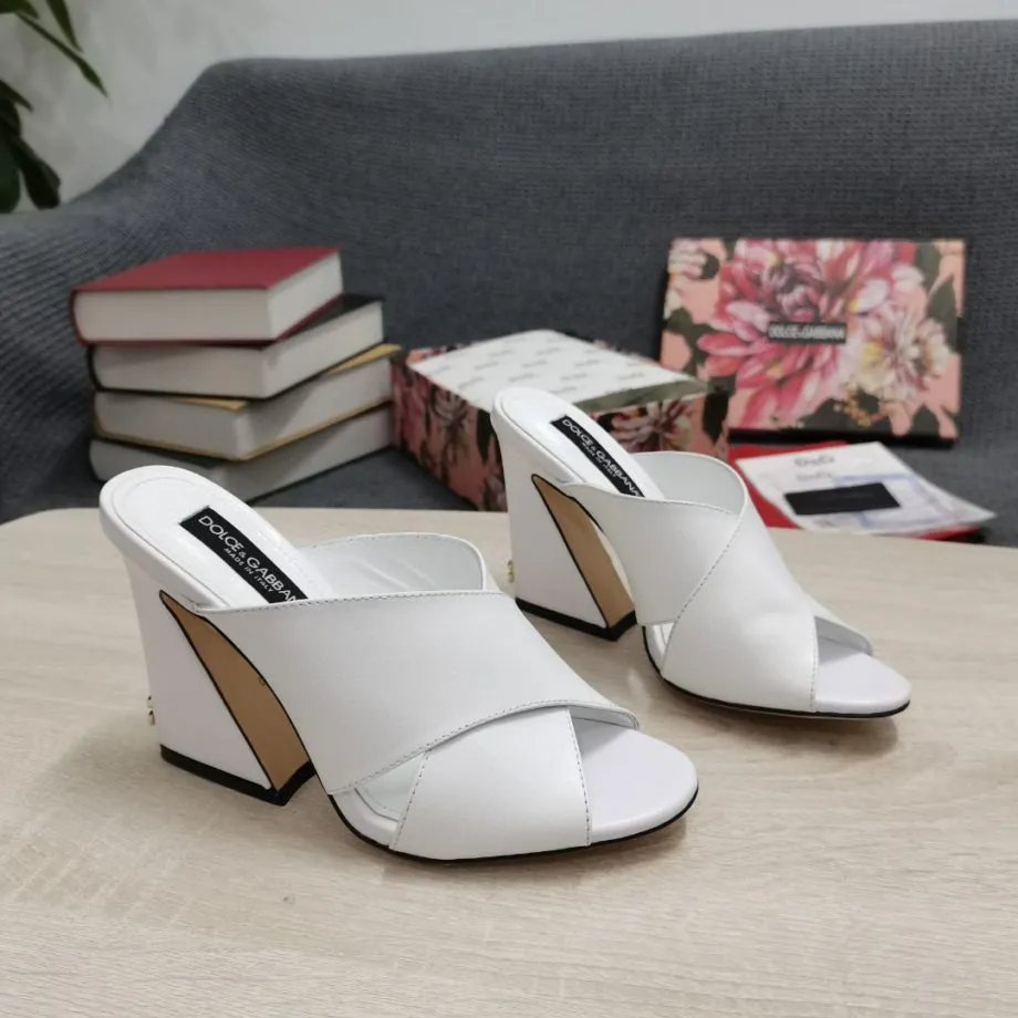 DolGa Satin Mules With Geometric Heel White For Women DG Shoes