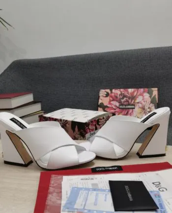 DolGa Satin Mules With Geometric Heel White For Women DG Shoes