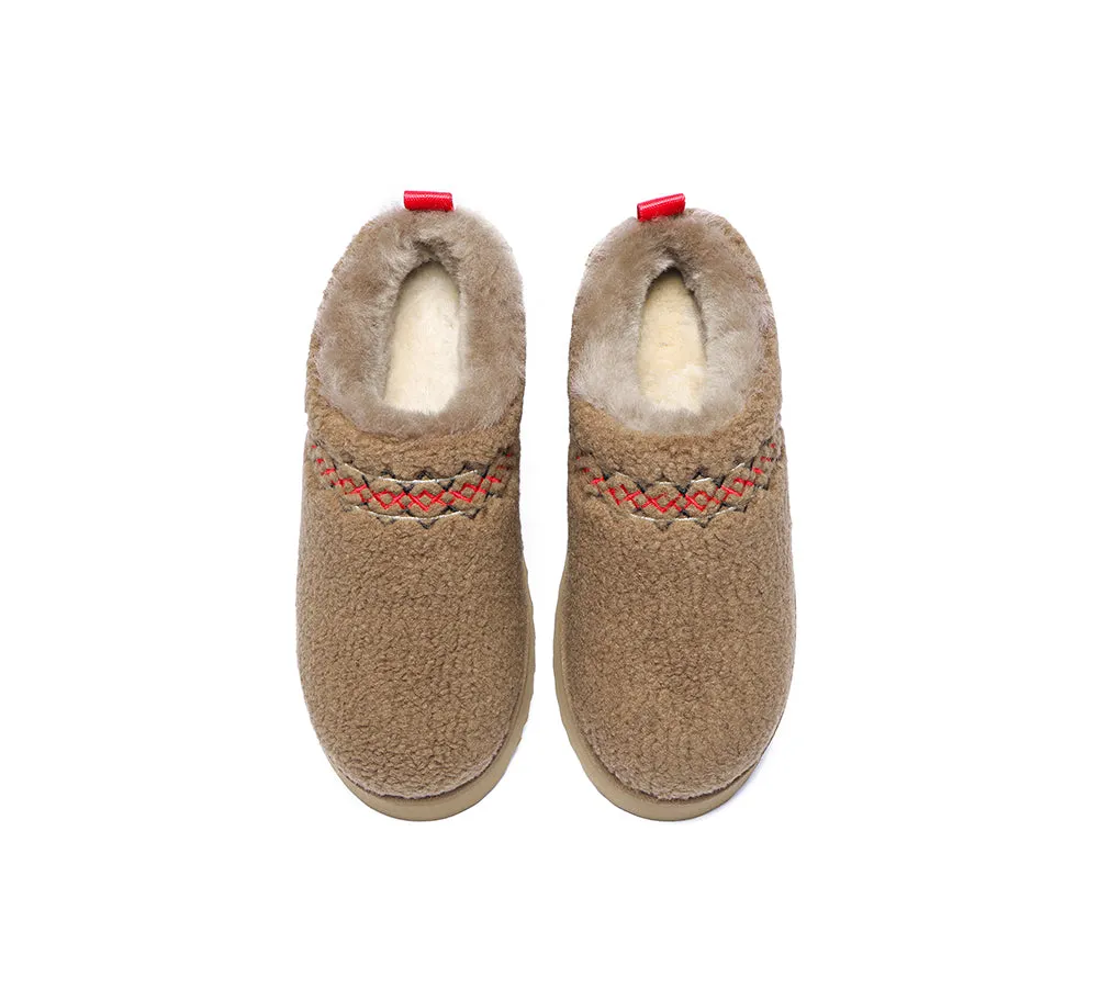 EVERAU® UGG Slippers Sheepskin Wool Plush Ankle Platform Madge