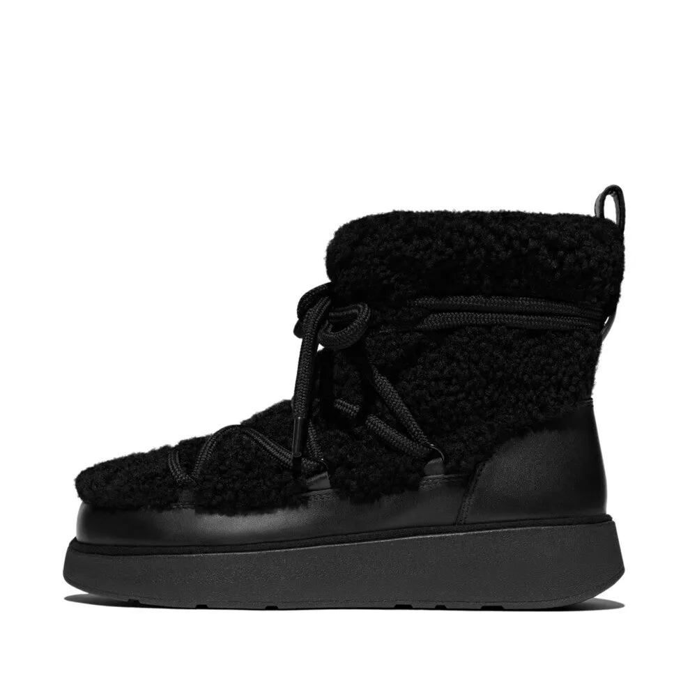 FitFlop Gen FF x Roksanda Curly Shearling Lace Ankle Boots Black