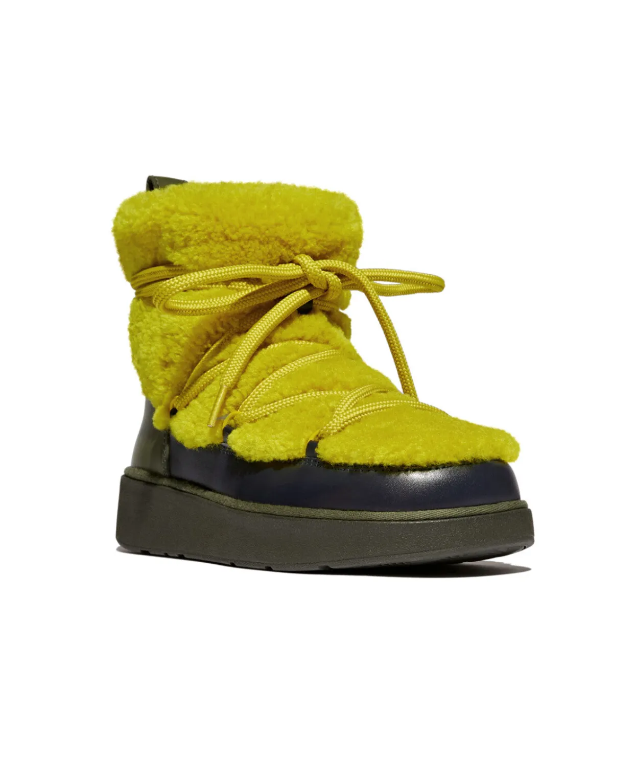 FitFlop Gen FF x Roksanda Curly Shearling Lace Ankle Boots Chartreuse Mix