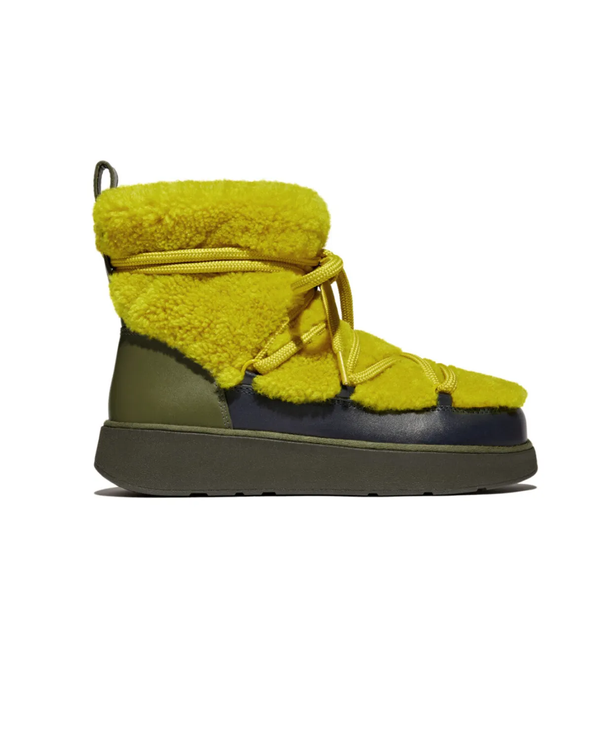 FitFlop Gen FF x Roksanda Curly Shearling Lace Ankle Boots Chartreuse Mix