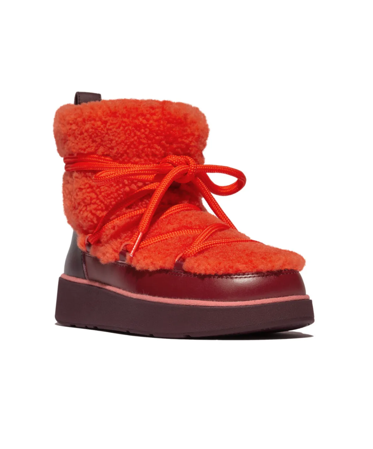 FitFlop Gen FF x Roksanda Curly Shearling Lace Ankle Boots Tangerine Mix