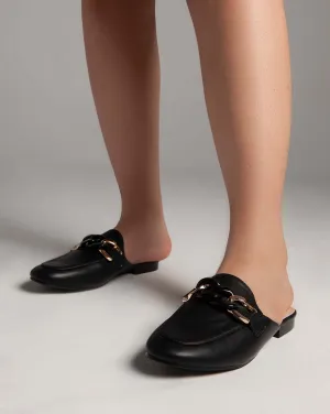 Flat Closed Toe Mules - Slippers - Black