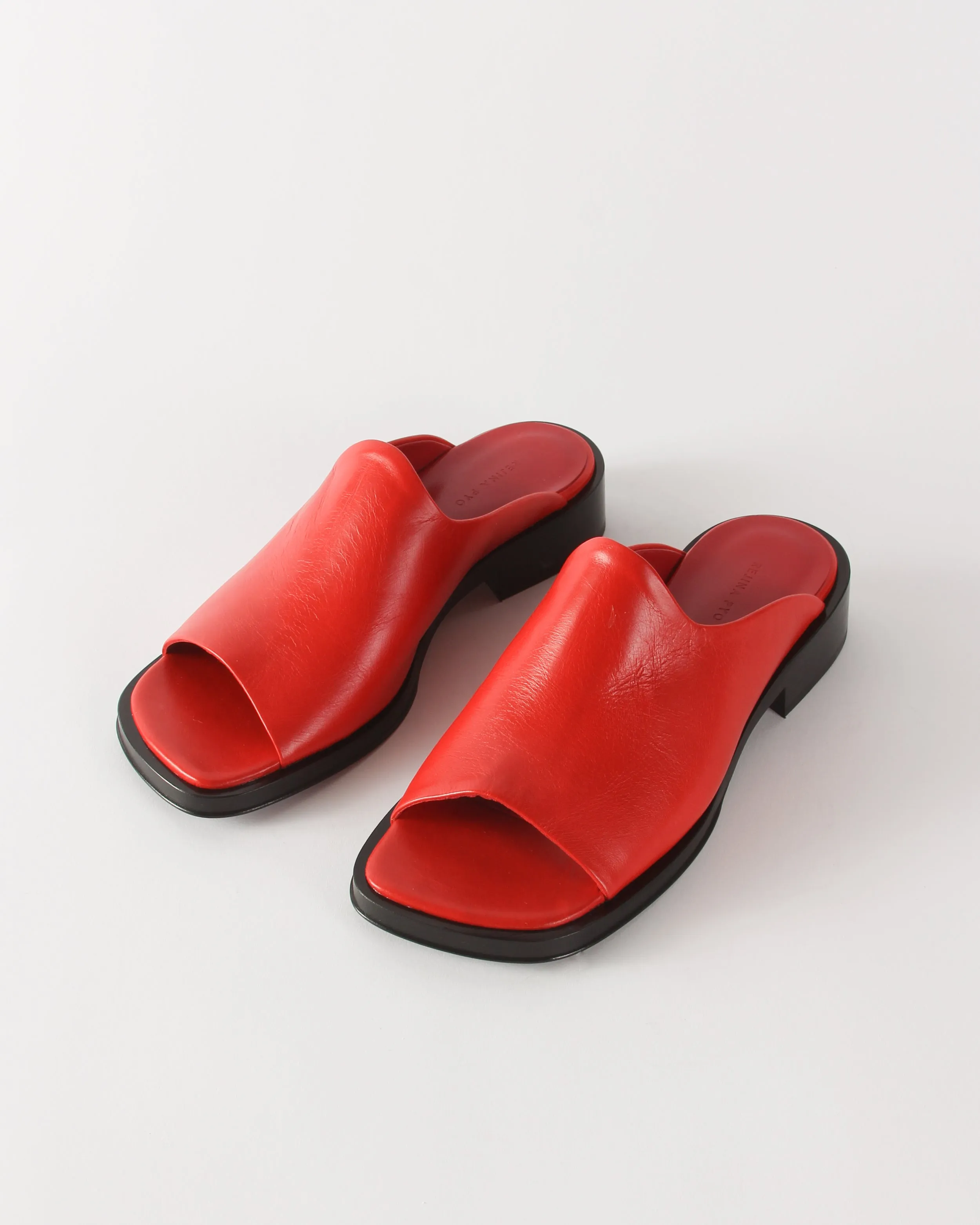 Flat Mule Leather Rosso