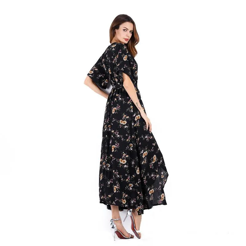 Floral Vintage V Neck Casual Dress