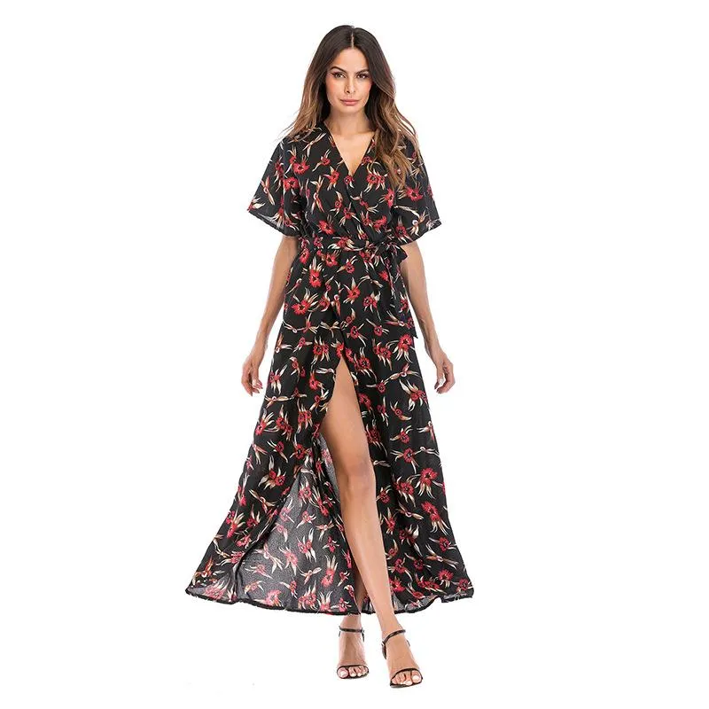 Floral Vintage V Neck Casual Dress