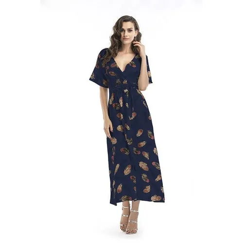 Floral Vintage V Neck Casual Dress